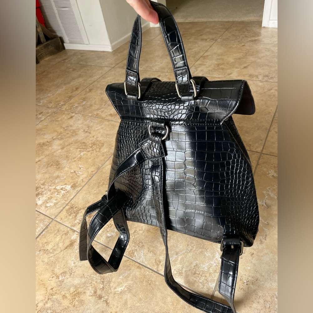 Missguided Leather Snakeskin Backpack
